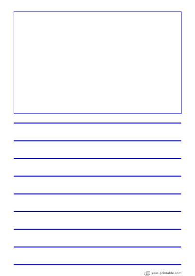 Lined Paper for 2nd Grade Blue 3/4 inch With Picture Box for kids Template