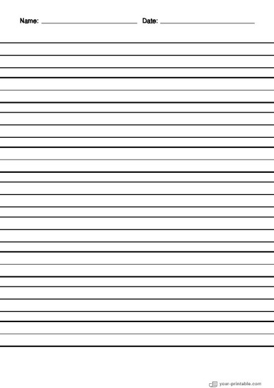 Linienpapier für die 2. Klasse mit Name und Datum Schwarz 3/4 Zoll Vorlage
