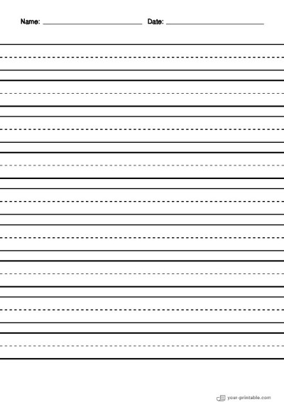 Lined Paper for 2nd Grade With Name and Date Black 3/4 inch With Dashed Line Template