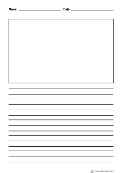 Lined Paper for 2nd Grade With Name and Date Black 3/4 inch With Picture Box Template