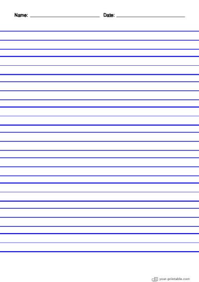 Liniertes Papier für die 2. Klasse mit Name und Datum Blau 3/4 Zoll Vorlage