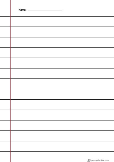 Lined Paper for 2nd Grade With Name and Margin Black 3/4 inch for kids Template
