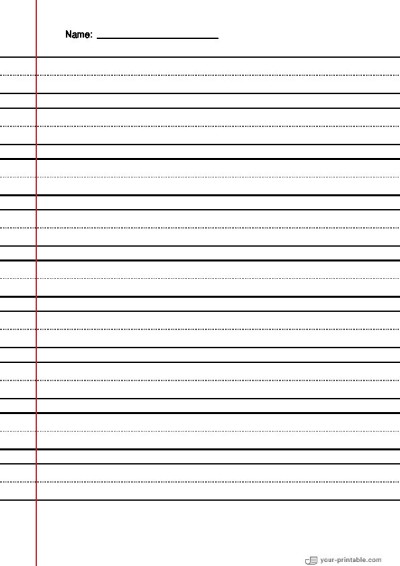Lined Paper for 2nd Grade With Name Black 3/4 inch With Dotted Line and Margin Template