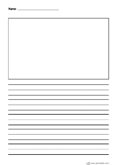 Lined Paper for 2nd Grade With Name Black 3/4 inch With Dotted Line and Picture Box Template