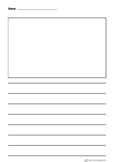 Lined Paper for 2nd Grade With Name Black 3/4 inch With Picture Box Template