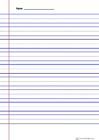 Lined Paper for 2nd Grade With Name Blue 3/4 inch With Dotted Line and Margin Template