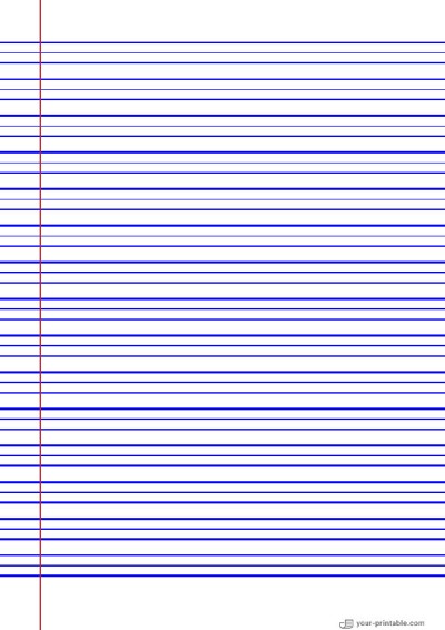 Lined Paper for 3rd Grade Blue 3/8 inch With Margin Template
