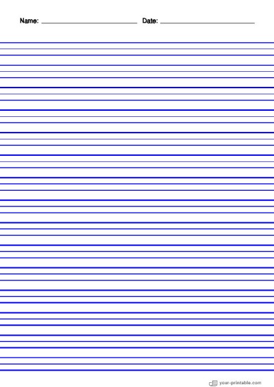 Lined Paper for 3rd Grade With Name and Date Blue 3/8 inch Template