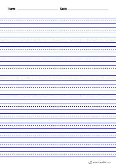 Lined Paper for 3rd Grade With Name and Date Blue 3/8 inch With Dashed Line Template