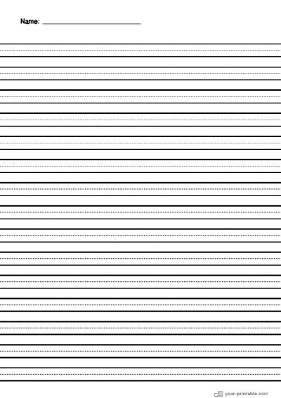 Papel rayado para 3er grado con nombre y línea punteada negra de 3/8 pulgadas. Plantilla