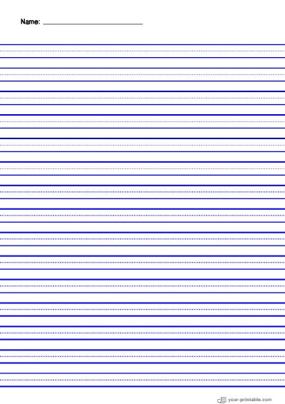 Lined Paper for 3rd Grade With Name and Dotted Line Blue 3/8 inch Template