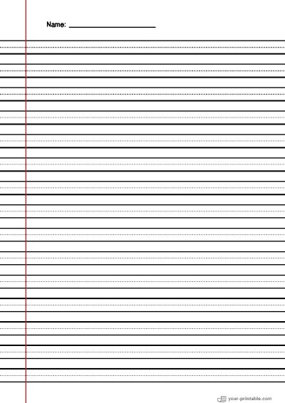 Lined Paper for 3rd Grade With Name Black 3/8 inch With Dotted Line and Margin Template