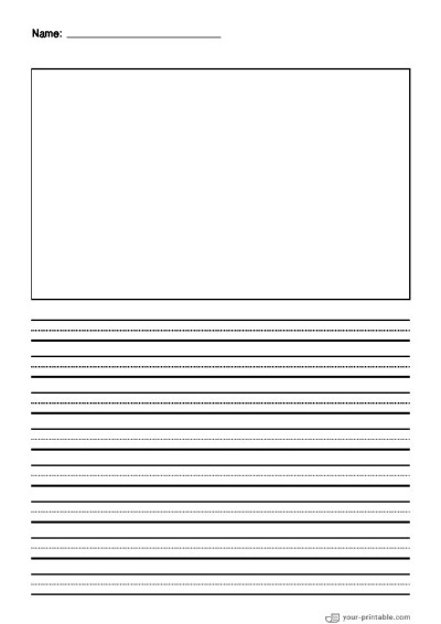 Lined Paper for 3rd Grade With Name Black 3/8 inch With Dotted Line and Picture Box Template