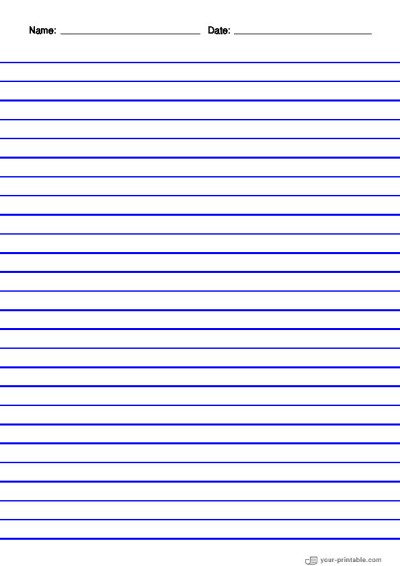 Papel rayado para primer grado con nombre y fecha Azul 10 mm Plantilla