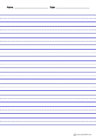 Lined Paper for first grade With Name and Date Blue 15 mm Template