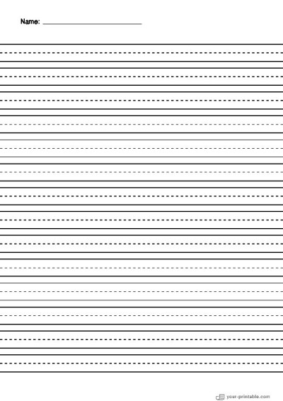 Lined Paper for Kindergarten Black 12.7 mm With Name and Dashed Midline Template