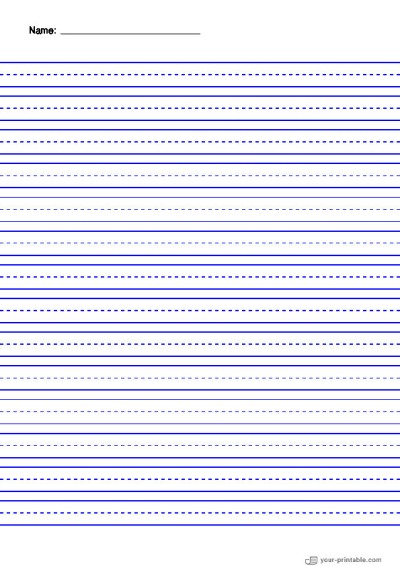 Lined Paper for Kindergarten Blue 12.7 mm With Name and Dashed Line Template