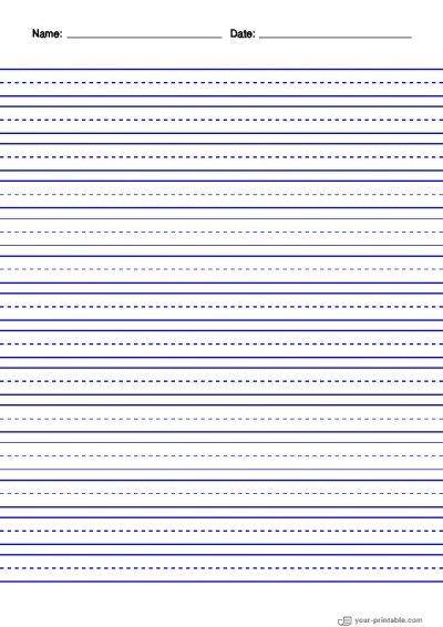 Lined Paper for Kindergarten With Name and Date Blue 12.7 mm With Dashed Midline Template