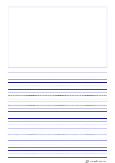 Linienpapier für den Kindergarten Blau 12,7 mm mit Bildfeld Vorlage