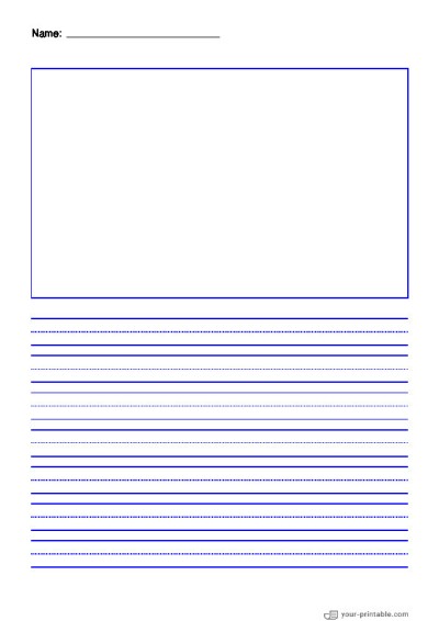 Lined Paper for Kindergarten With Name Blue 12.7 mm With Picture Template
