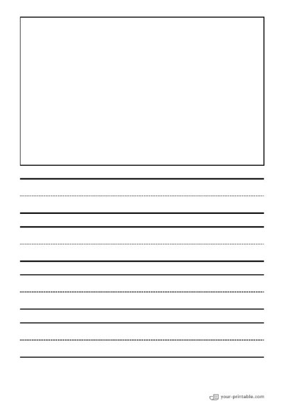 Lined Paper for Pre School Black 1 inch With Dotted Line and Picture Box Template