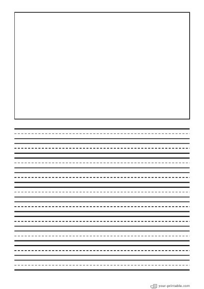 Lined Paper for Pre School Black 10mm With Dashed Line and Picture Box Template