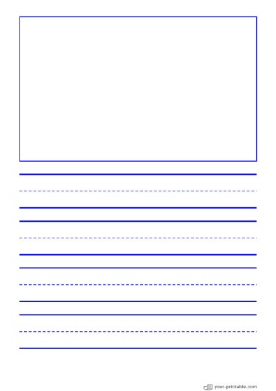 Lined Paper for Pre School Blue 1 inch With Dashed Line and Picture Box Template