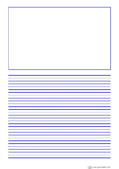Lined Paper for Pre School Blue 10mm With Dashed Line and Picture Box Template