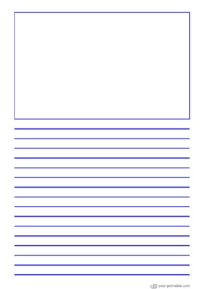 Papel rayado para preescolar azul 10mm con casilla de imagen para niños Plantilla