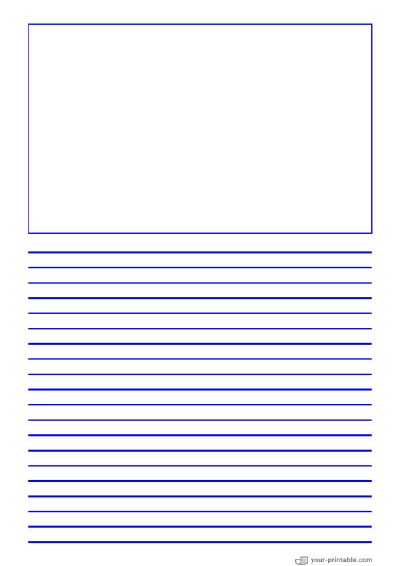 Lined Paper for Pre School Blue 8mm With Picture Box for kids Template