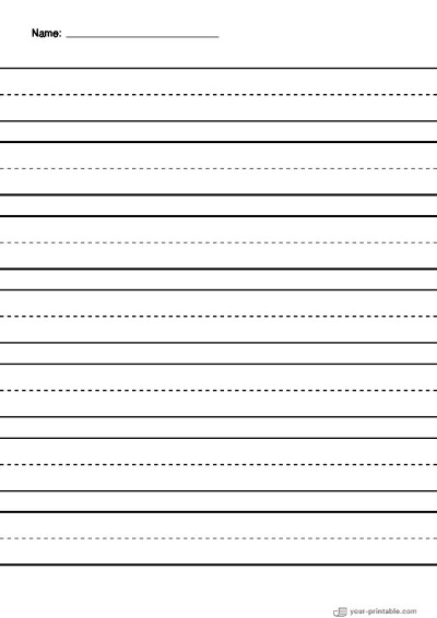 Lined Paper for Pre School With Name and Dashed Line Black 1 inch Template