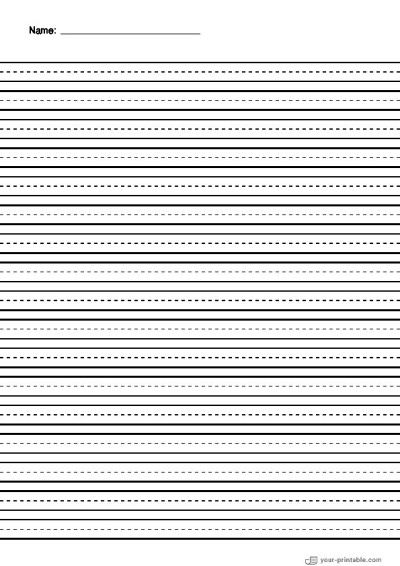 Lined Paper for Pre School With Name and Dashed Line Black 10mm Template