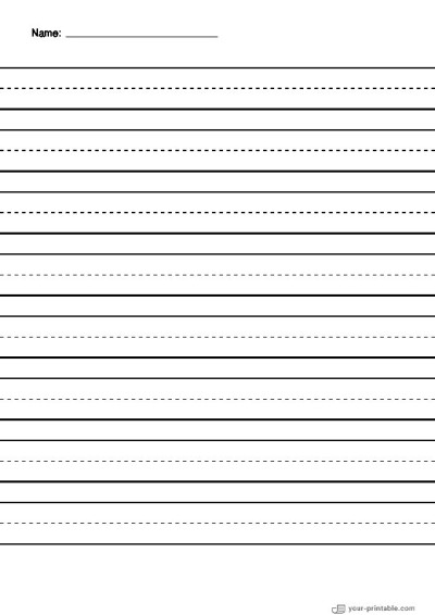 Papel rayado para preescolar con nombre y línea punteada negra de 20mm. Plantilla