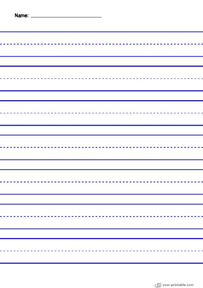 Lined Paper for Pre School With Name and Dashed Line Blue 1 inch Template