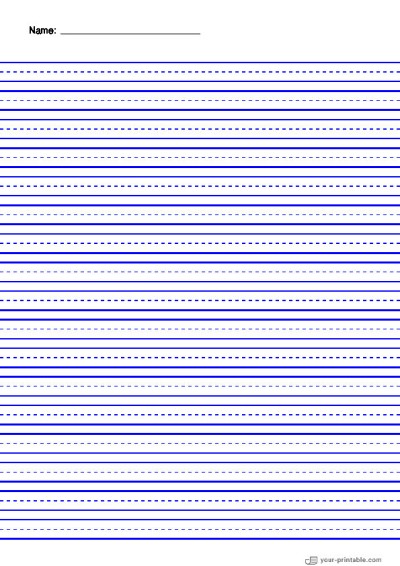 Lined Paper for Pre School With Name and Dashed Line Blue 10mm Template