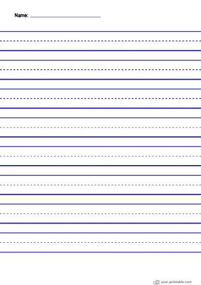 Lined Paper for Pre School With Name and Dashed Line Blue 20mm Template