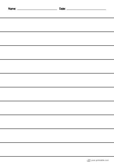 Lined Paper for Pre School With Name and Date Black 1 inch for kids Template