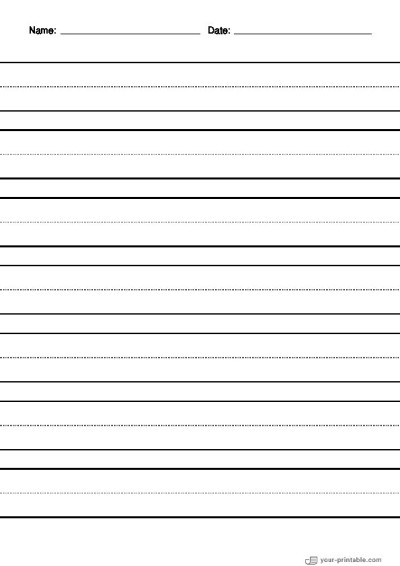 Papel rayado para preescolar con nombre y fecha Negro de 1 pulgada con línea punteada Plantilla