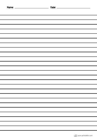 Lined Paper for Pre School With Name and Date Black 10mm for kids Template