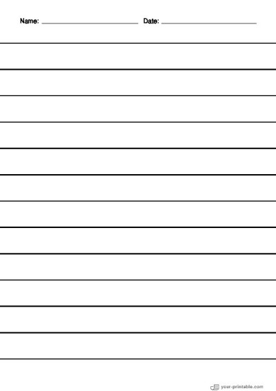 Papel rayado para preescolar con nombre y fecha Negro 20mm para niños Plantilla