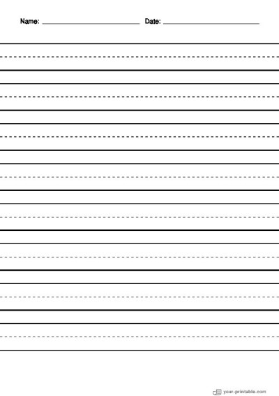 Lined Paper for Pre School With Name and Date Black 20mm With Dashed Line Template