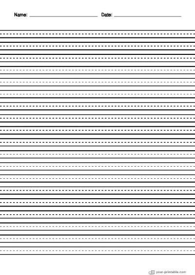 Lined Paper for Pre School With Name and Date Black 8mm With Dashed Line Template