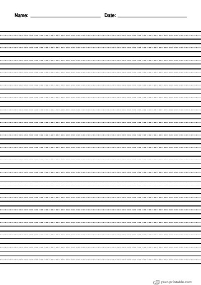 Lined Paper for Pre School With Name and Date Black 8mm With Dotted Line Template