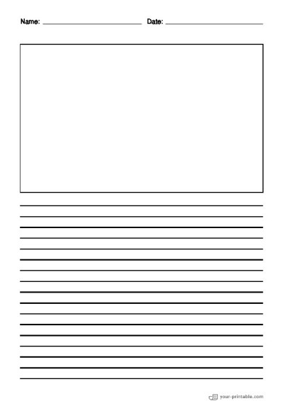 Lined Paper for Pre School With Name and Date Black 8mm With Picture Box for kids Template