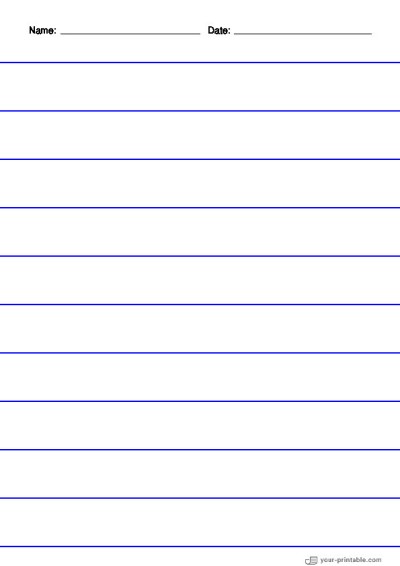 Lined Paper for Pre School With Name and Date Blue 1 inch for kids Template