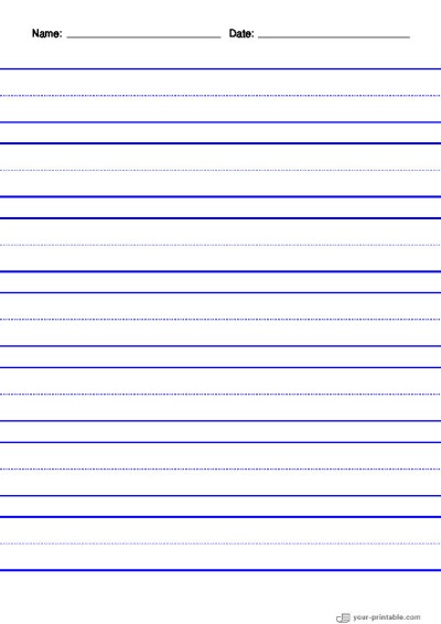 Papel forrado para preescolar con nombre y fecha Azul 1 pulgada Con línea punteada Plantilla