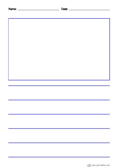 Lined Paper for Pre School With Name and Date Blue 1 inch With Picture Box for kids Template