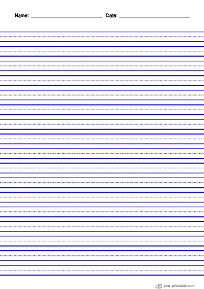 Lined Paper for Pre School With Name and Date Blue 10mm With Dotted Line Template