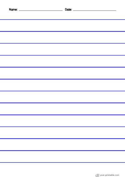 Papel rayado para Preescolar con Nombre y Fecha Azul 20mm para niños Plantilla