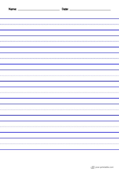 Lined Paper for Pre School With Name and Date Blue 20mm With Dotted Line Template